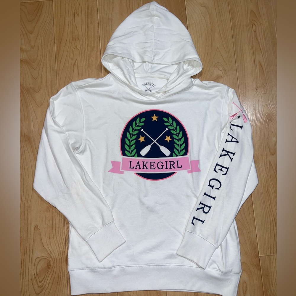 Lakegirl White Hoodie with Pink and Navy Accents